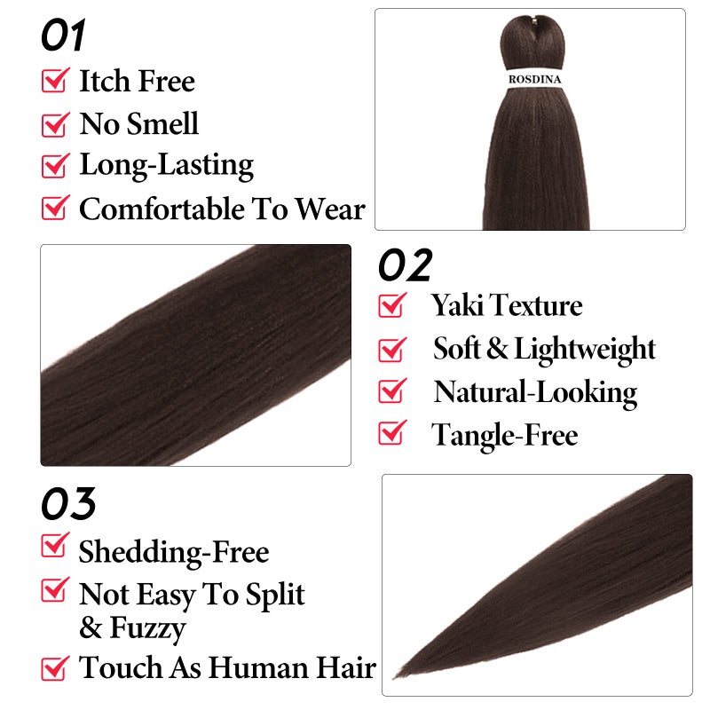 ROSDINA Pre-stretched Braiding Hair - 28 Inch 8 Packs Light Brown Super Long Braiding Hair For Twist or Box Braids, Yaki Texture Hot Water Setting Synthetic Braiding Hair Extensions (28 Inch, #4-8P) - Image 3